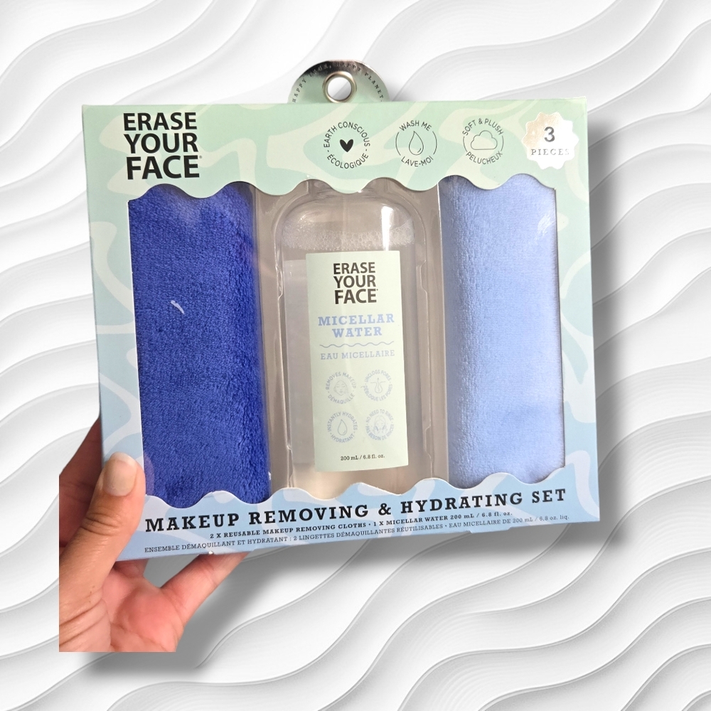 Erase Face MakeUp Remover & Hydrating Set Blue/2 clothes with Micellar Water 6.8